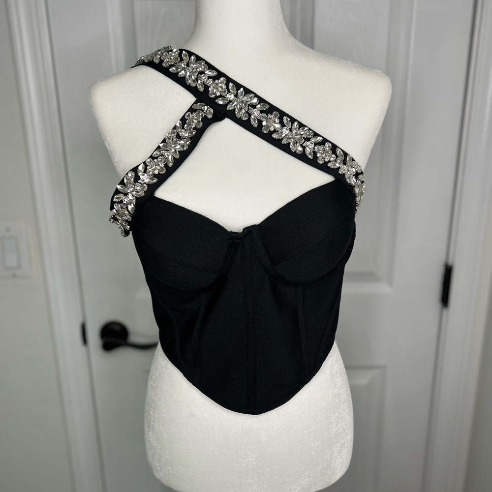 Elegant Black Embellished Women's Top